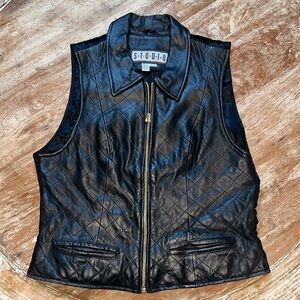 🍁🍂 STUDIO SIENA Quilted Black Leather Vest, Zip Front, Size M 🍁🍂🏍️